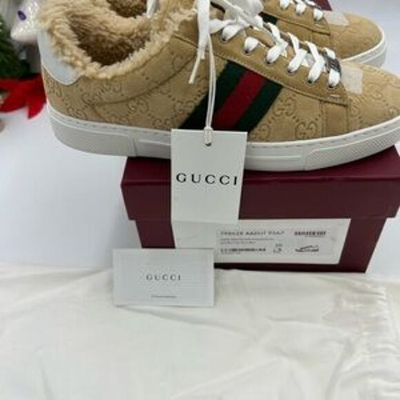 Women's Gucci ace GG suede sneakers with shearling lining size 39 made in Italy - Picture 6 of 11